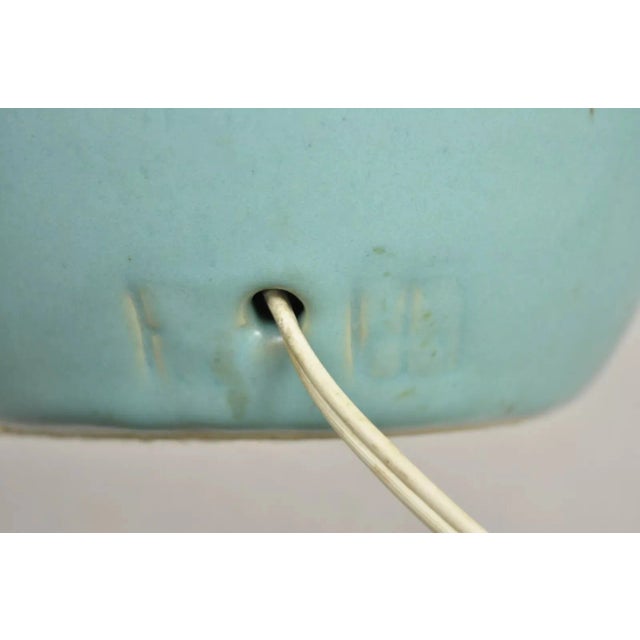 Vintage Walter Van Briggle Turquoise Blue Bulbous Pottery Table Lamp With Butterfly Shade For Sale - Image 11 of 12