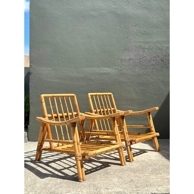 Wood Vintage Pagoda Rattan Lounge Chairs After John Wisner For Sale - Image 7 of 12