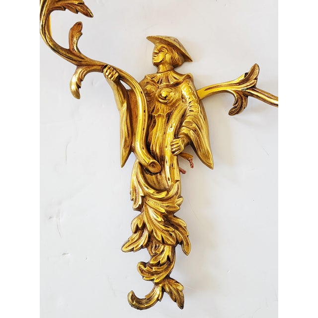 Metal Vintage Chinoiserie Dore Bronze Wall Sconces-a Pair For Sale - Image 7 of 16