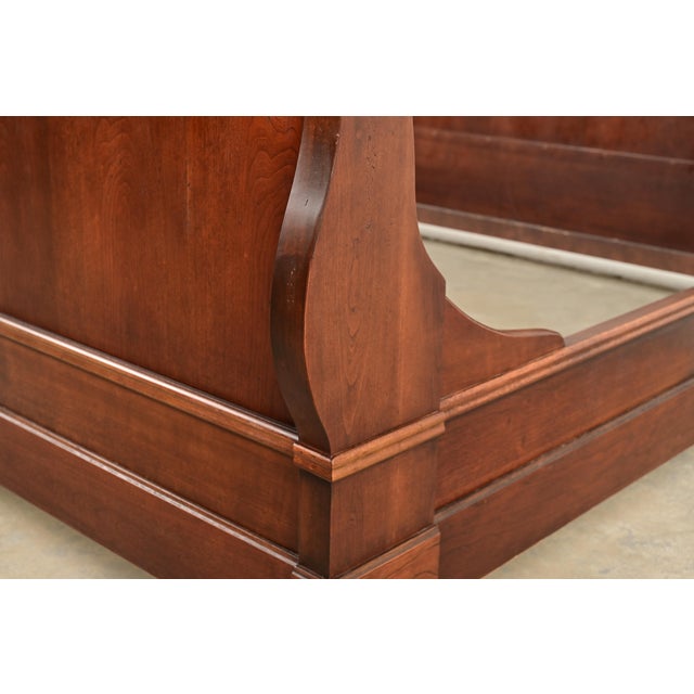 Grange Style French Louis Philippe Carved Cherry Wood King Size Sleigh Bed For Sale - Image 11 of 13