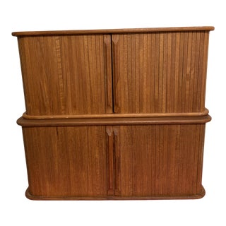 Vintage Teak Tambour Door Wall Hanging Cabinet For Sale