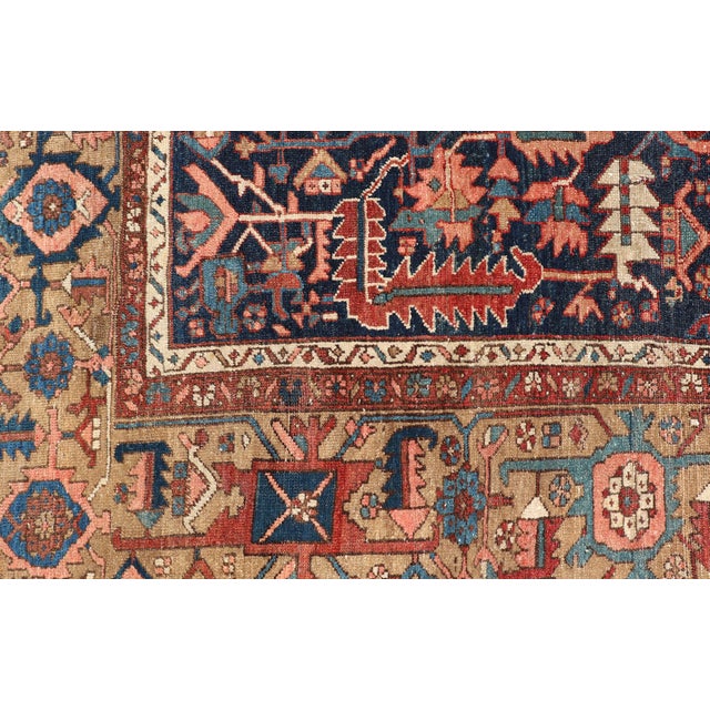 Textile Antique Persian Heriz Rug With All-Over Sub-Geometric Design on a Blue Field For Sale - Image 7 of 16