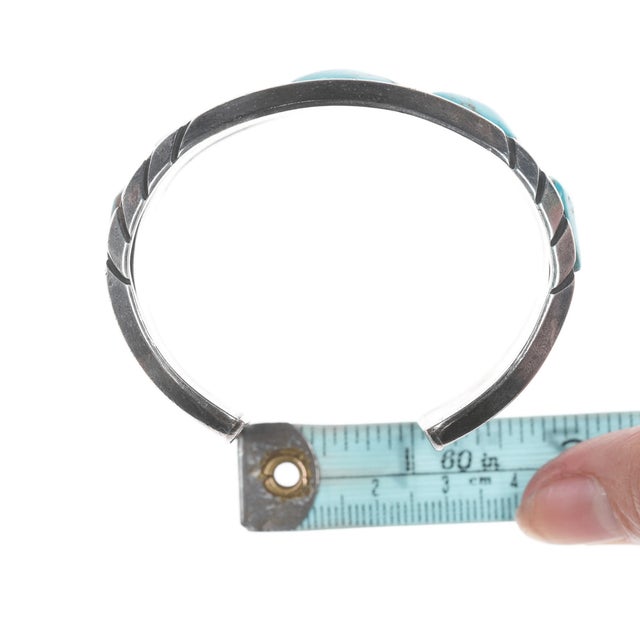 6.25" c1950's-60's Navajo silver cuff bracelet with turquoise For Sale - Image 9 of 11
