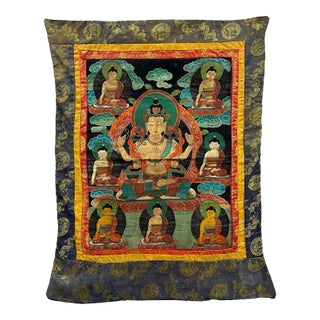 19th Century Antique Tibetan Hand Painted Buddhist Thangka For Sale