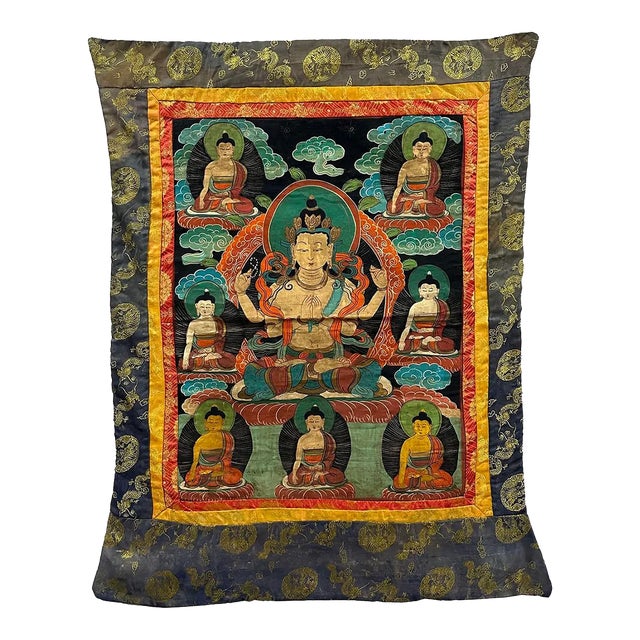 19th Century Antique Tibetan Hand Painted Buddhist Thangka For Sale