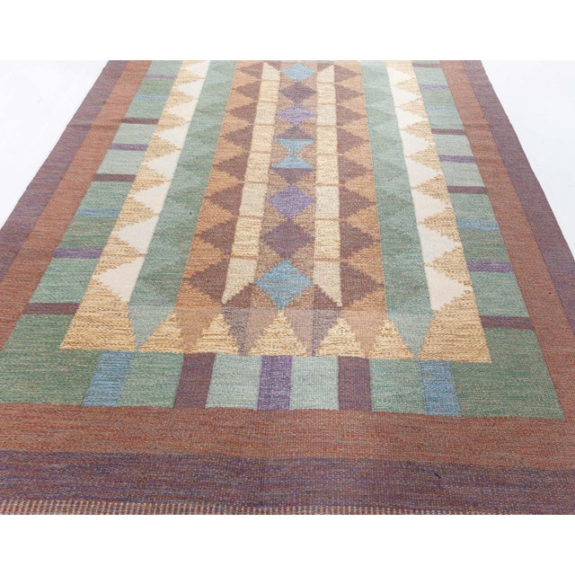 Mid 20th Century Doris Leslie Blau Vintage Swedish Flat Weave Rug Signed with Initials 'IV' For Sale - Image 5 of 9