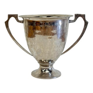 Vintage Hammered Silverplate Trophy Vase For Sale