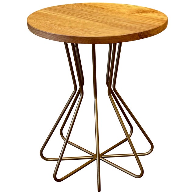 New Metal Fleur Side Table with Wood Top, Indoor and Outdoor For Sale - Image 9 of 18