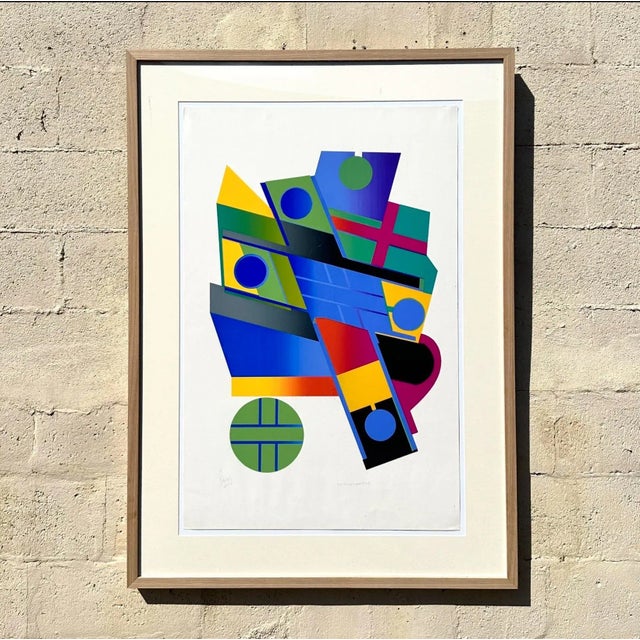Mid 20th Century Vintage 1970s Abstract Geometric Lithograph For Sale - Image 5 of 5