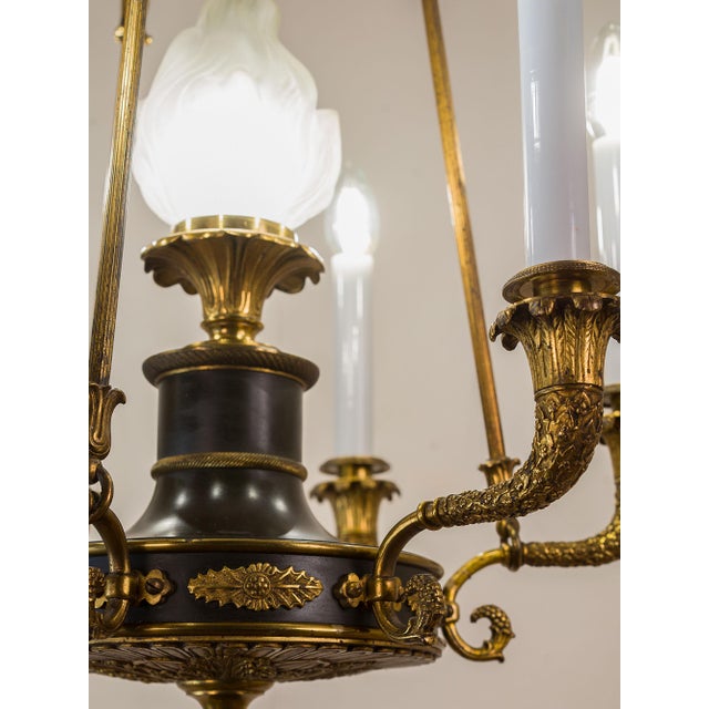 Black French Empire 7-Light Chandelier in Gilded Bronze, Late 19th Century For Sale - Image 8 of 17