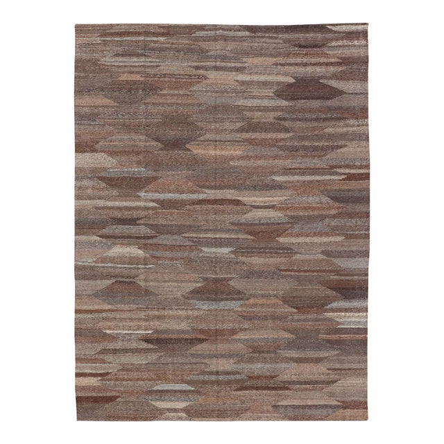 Natural Brown Color-Tone Flat-Weave Kilim by Keivan Woven Arts 6'9 X 9'9 For Sale