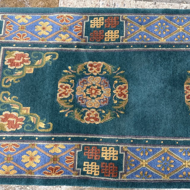 2ft 6in × 9ft 10 in Tibetan Teal Runner Rug For Sale - Image 11 of 12