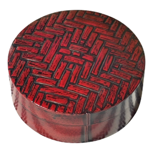 Vintage Chinoiserie Style Red Lacquerware Faux Bamboo Coaster Set by Otagiri - Set of 6