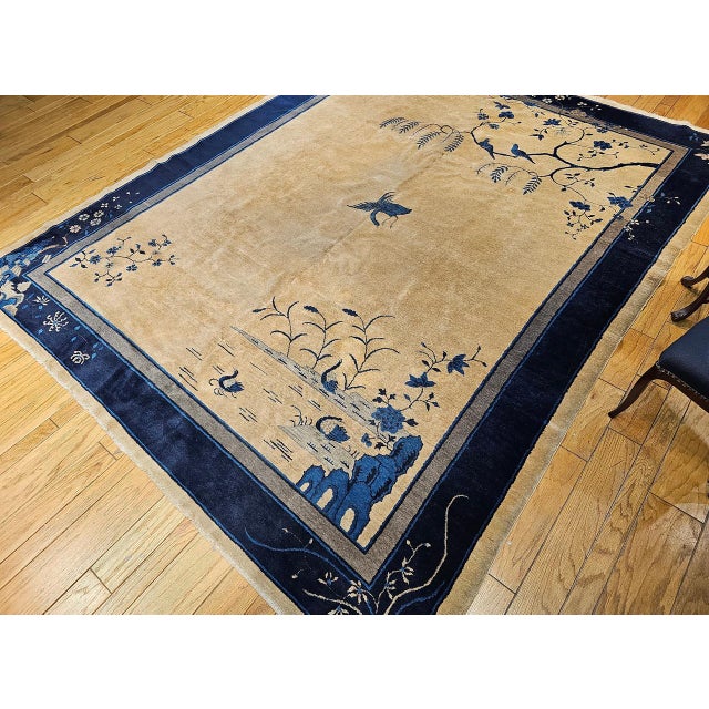 Textile Antique Chinese Peking Rug, Hand-Knotted Wool Pile, Tan Field, 10' x 13' For Sale - Image 7 of 18