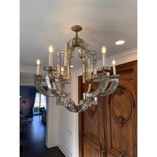 Niermann Weeks Niermann Weeks Lido Antiqued Mirror Chandelier – 6 Light – 38” Diameter For Sale - Image 4 of 18