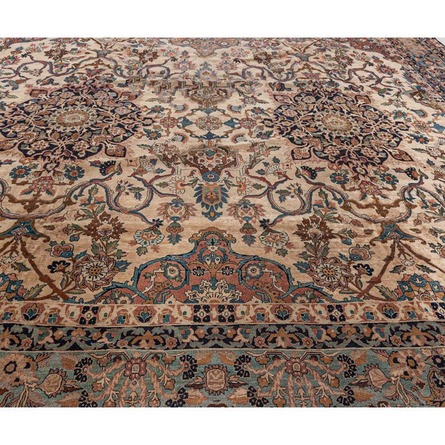 Authentic Vintage Persian Kirman Floral Handmade Wool Rug For Sale In New York - Image 6 of 8
