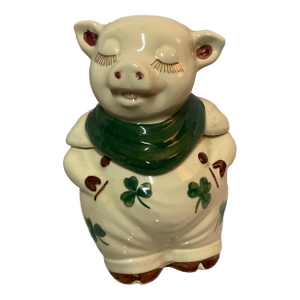 Mid Century Shawnee Pottery Shamrock Hand Painted Cookie Jar