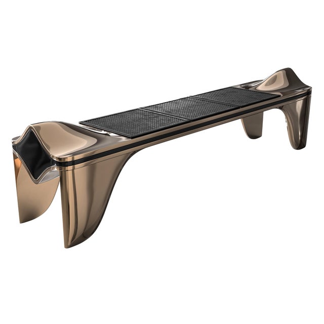 "Passione" Bench With Bronze and Exclusive Woven Leather, Handcrafted For Sale - Image 4 of 8