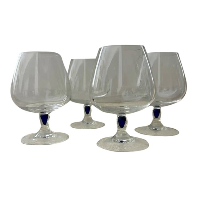1990s Courvoisier Cognac Brandy Crystal Snifters, Cobalt Blue- Set of 4 For Sale