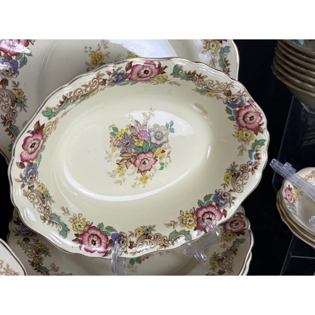 Rare 56-Piece 1930s J & G Meakin "Pilgrim Sunshine" English Ironstone Dinnerware Service With Hostess Spares - Complete Set for 8 For Sale - Image 12 of 15