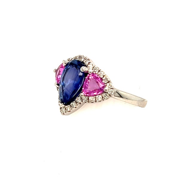 Natural Sapphire Diamond Ring 14k Gold 3.43 TCW Certified, Size 6.5 For Sale - Image 4 of 12