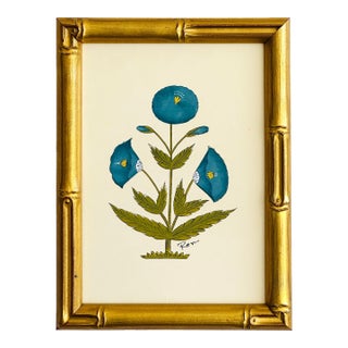 Hand-Painted Jaipuri Indigo Floral Motif Painting. Framed For Sale