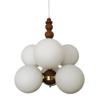 1960s Opal, Brass and Walnut Sputnik Pendant For Sale