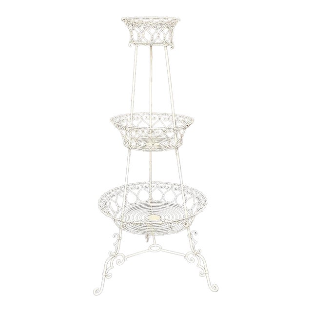 Antique Country French Wrought Iron Triple-Tier Plant Stand ~ Jardiniere For Sale