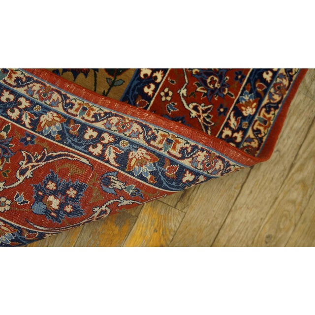 1930s Tan Camel Floral Animal Antique Persian Isfahan Rug 3' 4'' X 5' 2'' Handknotted Wool Carpet For Sale In New York - Image 6 of 6