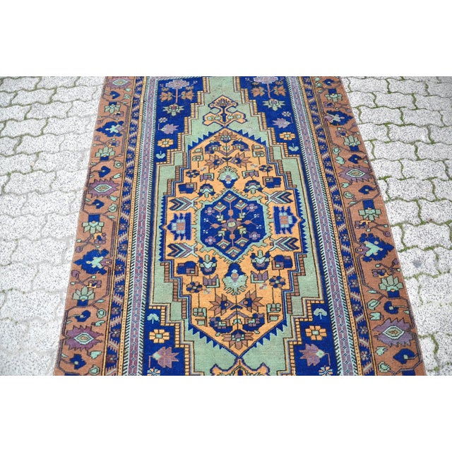 Tribal Vintage Oushak Tribal Turkish Rug For Sale - Image 3 of 11