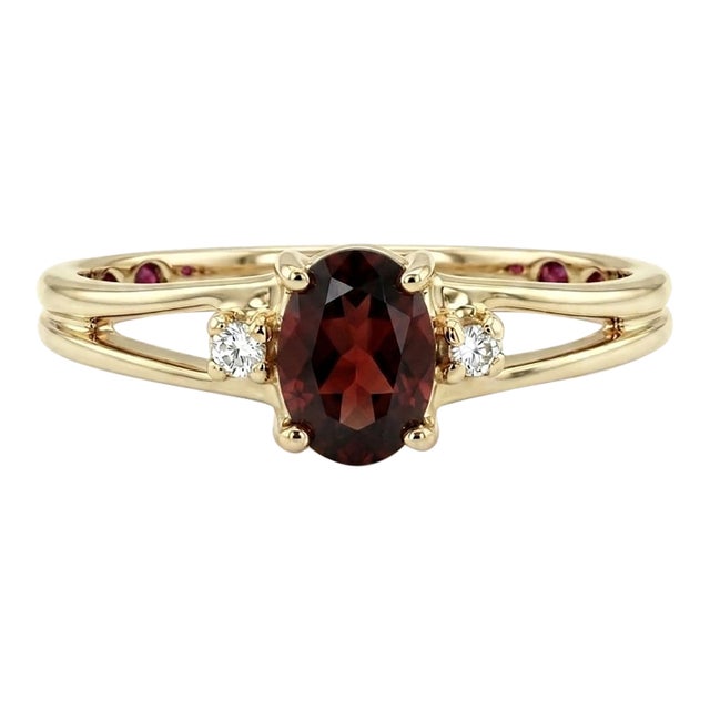 Natural Garnet Promise Ring – 18k Gold Plated Split Shank Birthstone Ring Us 7 For Sale