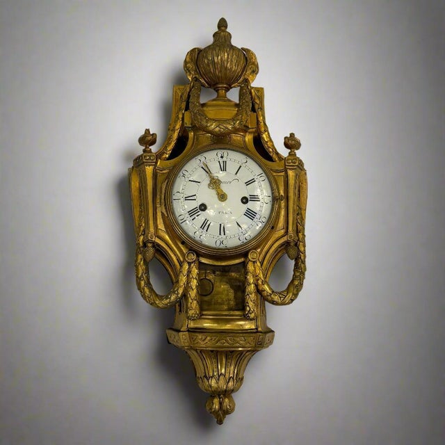 Gold Late 18th Century Cronier Paris Louis XVI Period Gilt Bronze Wall Clock France For Sale - Image 8 of 18