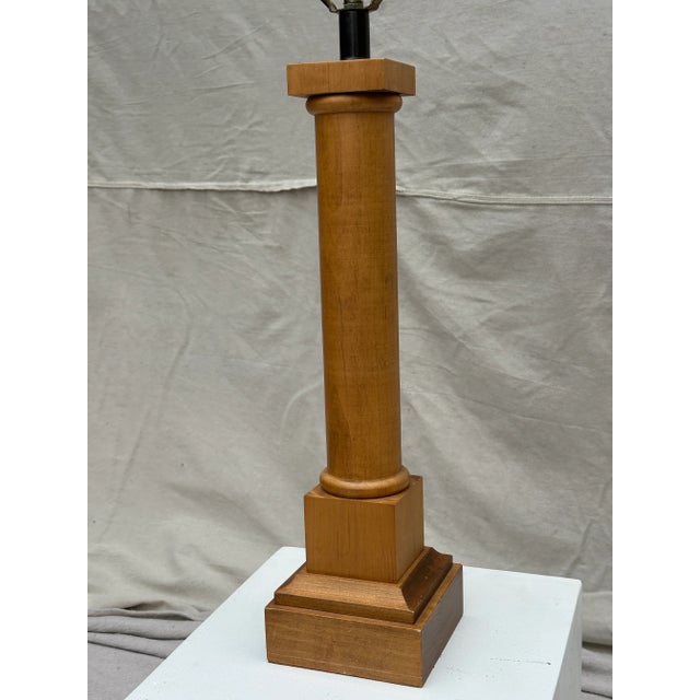Obelisk style lamp out of light pine wood, minimal wear, no chips.