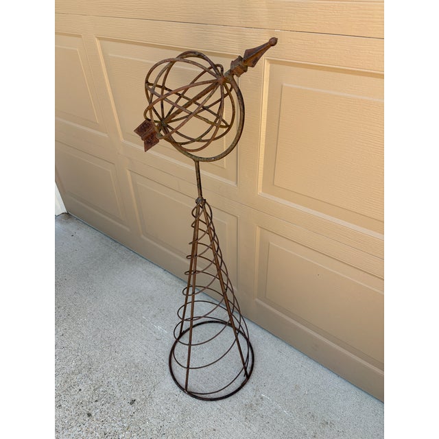French Country Vintage English Country Classical Wrought Iron Garden Armillary Sundial on Stand For Sale - Image 3 of 12