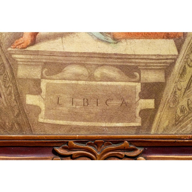 Neoclassical Antique Painted Watercolor Effect Michaelangelo Framed Sistine Chapel Art History Libica Grand Tour For Sale - Image 14 of 17