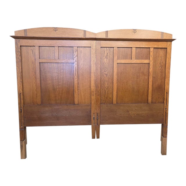 Antique Oak King Size Headboard, Arts & Crafts Style, Usa, Circa 1920 For Sale