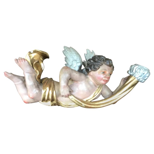 17th Century Baroque Wooden Polychrome Angel, 1675 For Sale
