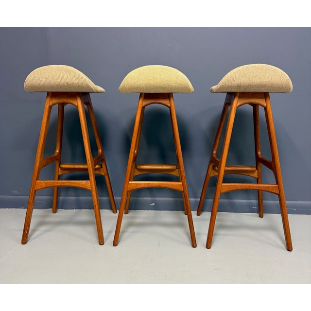 Mid-Century Modern Trio of Model Od-61 Bar Stools by Erik Buch for o.d. Mobler, Denmark, C. 1960's For Sale - Image 3 of 12