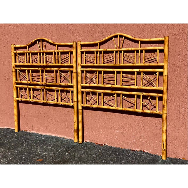 Vintage Coastal Burnt Bamboo Twin Headboards Chairish