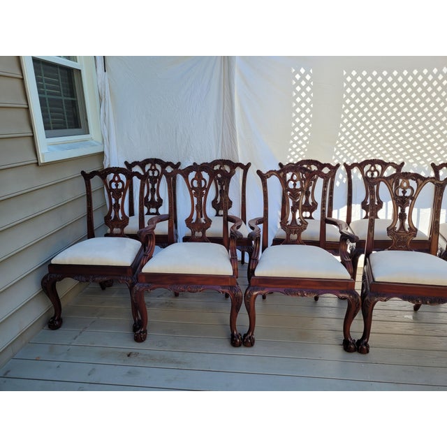 Beautiful set of 10 Ball and Claw dining chairs by Maitland Smith. Quality construction with newly (never used)...