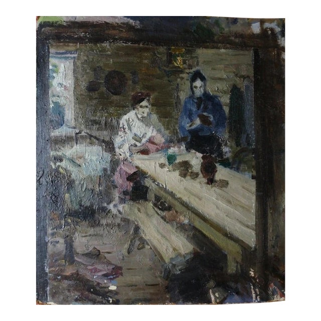 1986 Ukrainian National Costume Portrait, Soviet Oil Painting on Cardboard 52-46 For Sale