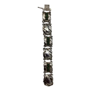 Vintage Georg Jensen Jade & Sterling Silver Dove Bracelet For Sale