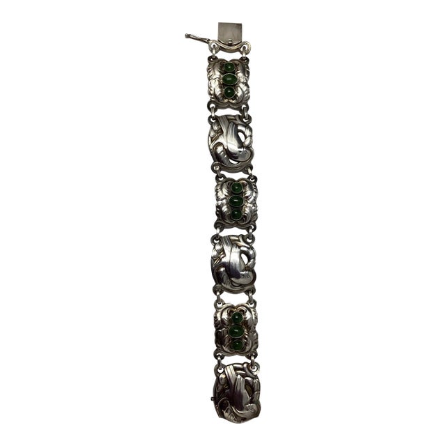 Vintage Georg Jensen Jade & Sterling Silver Dove Bracelet For Sale
