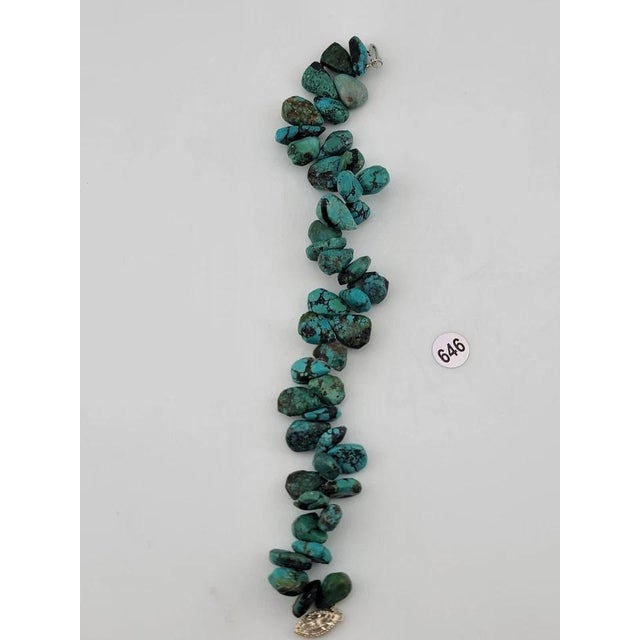 Vintage Gorgeous all natural chunks of Turquoise Nuggets Bracelet. 7 Inch Long. For Sale - Image 9 of 11