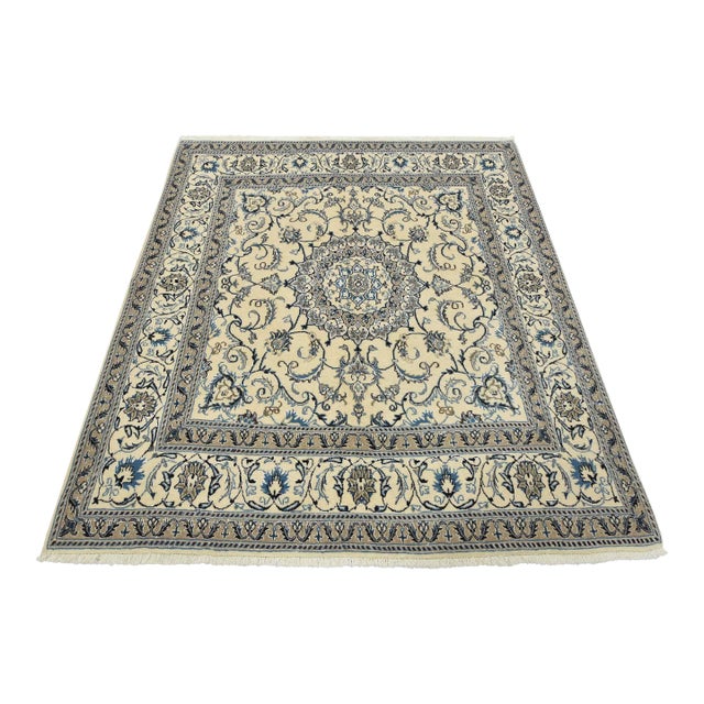Nain Rug 6’4” X 6’10” Ivory Wool Vintage Traditional Hand-Knotted Carpet For Sale