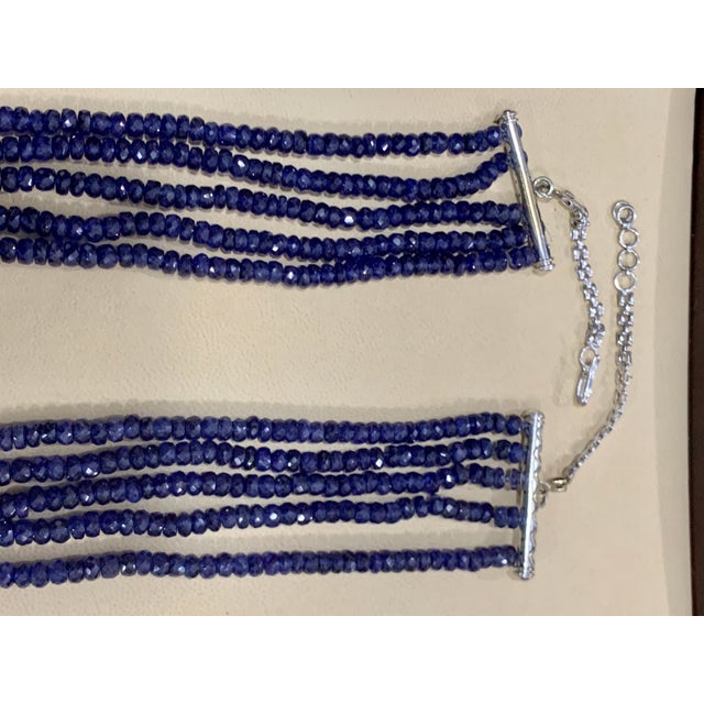 Faceted 980 Carat Natural Tanzanite Bead Five-Strand Necklace 14 Karat Gold For Sale - Image 9 of 18