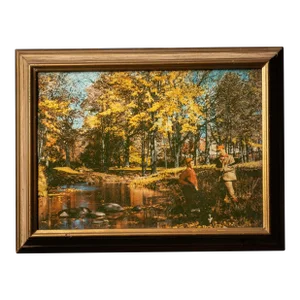 Mid 20th Century Acrylic Coated Fall Landscape Photograph with Hunters, Framed