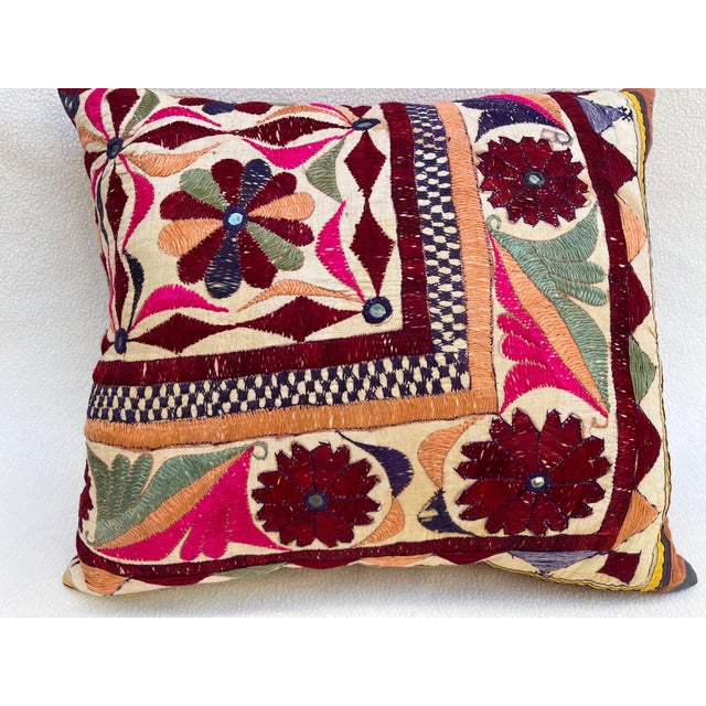 Traditional Pillow Upholstered With Uzbek Textile For Sale - Image 3 of 6
