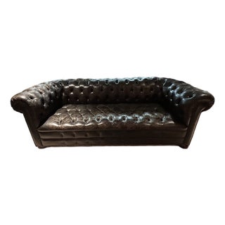 Large Vintage Black Leather Chesterfield Sofa For Sale