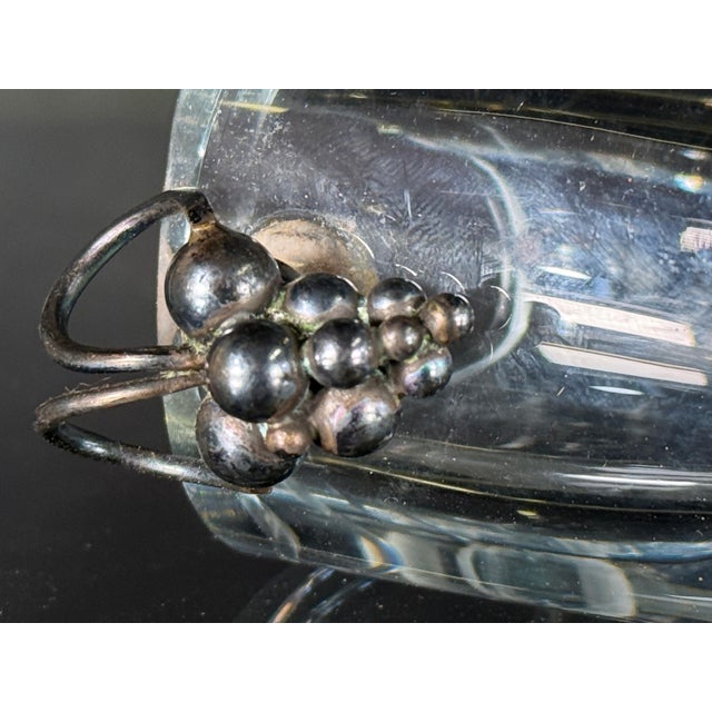Mid-Century Modern Strömbergshyttan Swedish Art Deco Crystal Vase / Toothpick Holder W/ Sterling Silver Grape Cluster Handles, 1950s For Sale - Image 3 of 10